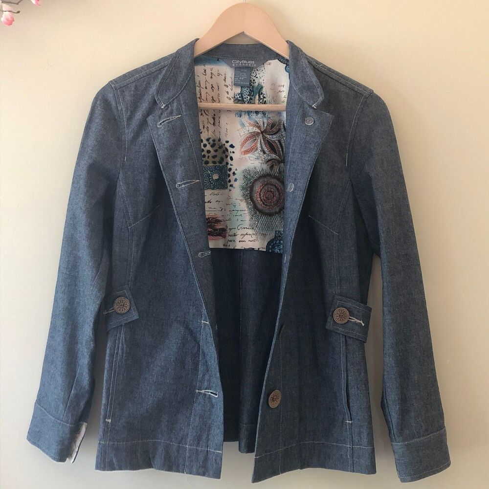 CityBlues by Koret Jacket Button Front Chambray Blazer